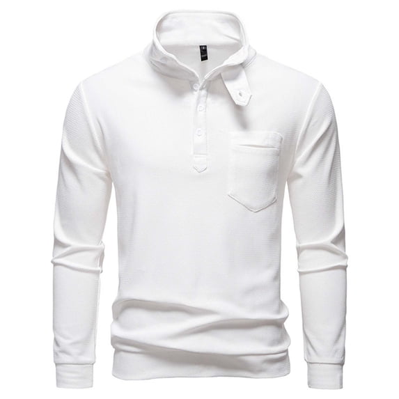 USNSM Men's Button Turtleneck Knitted Pullover Long Sleeve Slim Fit Sweater Lightweight Sweatshirt with Pocket White M