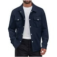 thumbnail image 1 of USNSM Men's Cardigan Shirt Casual Work Solid Color Tops Turndown Collar Button up Long Sleeve Shirt with Chest Pockets Navy L, 1 of 8