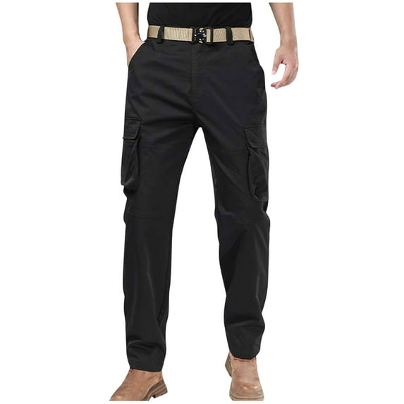 USNSM Men's Cargo Pants Casual Outdoor Stretch Multi-Pocket Slim Fit Trousers Full Length Straight Leg Pants Black 2XL