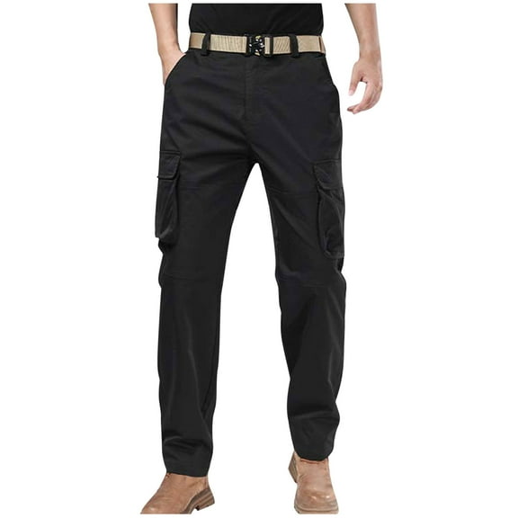 USNSM Men's Cargo Pants Casual Outdoor Stretch Multi-Pocket Slim Fit Trousers Full Length Straight Leg Pants Black M