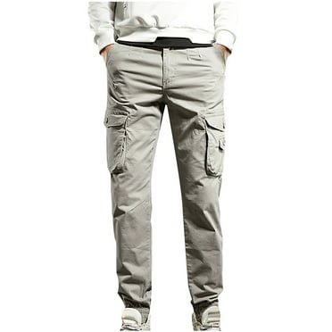 USNSM Men's Cargo Pants Casual Slim Fit Multi-Pocket Outdoor Trousers Button Zipper Tapered Pants for Hiking Gray 33