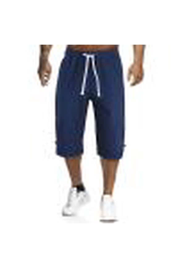 Men's Cargo Pants Fitness Exercises Capri Shorts Drawstring Workout Training Hiking Work Casual Knee Length Shorts Navy M