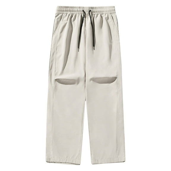 USNSM Men's Cargo Pants with Pocket Lounge Elastic High Waist Hiking Trouser Spring Fashion Baggy Straight Wide Leg Slacks Beige M