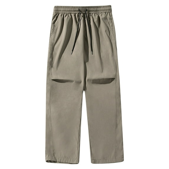 USNSM Men's Cargo Pants with Pocket Lounge Elastic High Waist Hiking Trouser Spring Fashion Baggy Straight Wide Leg Slacks Khaki L