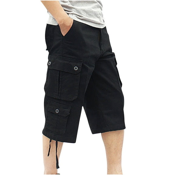 USNSM Men's Cargo Shorts Classic Fit Workwear Multi Pocket Linen Shorts Summer Casual Loose Comfy Cotton Outdoor Sports Shorts Black 36