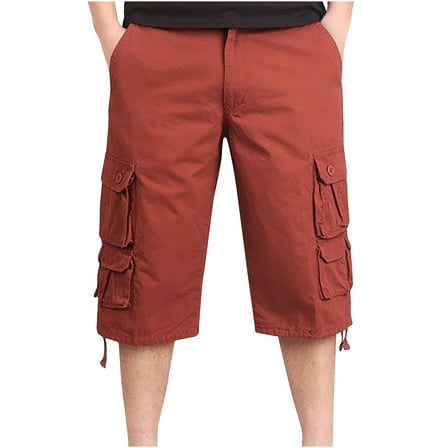 USNSM Men's Cargo Shorts Classic Fit Workwear Multi Pocket Linen Shorts Summer Casual Loose Comfy Cotton Outdoor Sports Shorts Red XXL