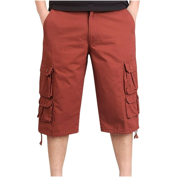 USNSM Men's Cargo Shorts Classic Fit Workwear Multi Pocket Linen Shorts Summer Casual Loose Comfy Cotton Outdoor Sports Shorts Red XXL