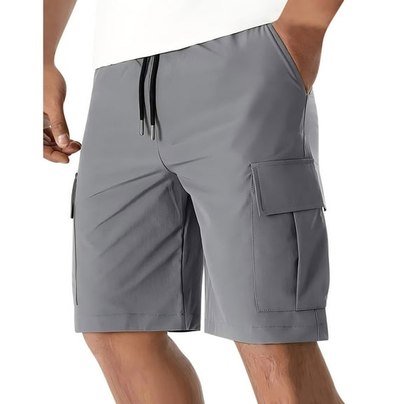 USNSM Men's Cargo Shorts Quick Dry Lightweight Stretch Hiking Shorts for Men with 5 Pockets Solid Color No Lining Gray M
