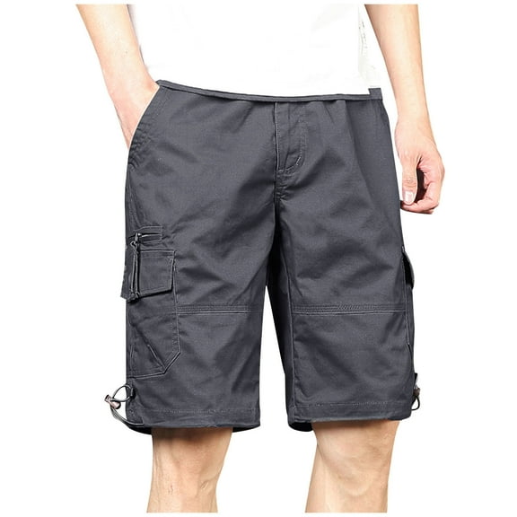 USNSM Men's Casual Baggy Cotton Pant with Cargo Pockets Loose Capris Solid Colour Short Pant Outdoor Athletic Overalls Gray XXXXL