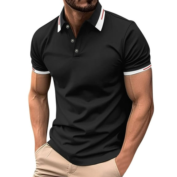 USNSM Men's Casual Button Up Short Sleeved Shirts Summer Casual Slim Fit Basic Designed Cotton Shirt Tops Black XXXL