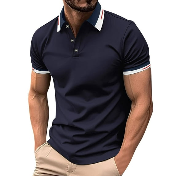 USNSM Men's Casual Button Up Short Sleeved Shirts Summer Casual Slim Fit Basic Designed Cotton Shirt Tops Blue L