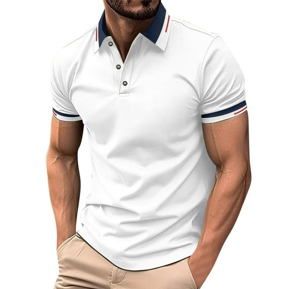 USNSM Men's Casual Button Up Short Sleeved Shirts Summer Casual Slim Fit Basic Designed Cotton Shirt Tops White L