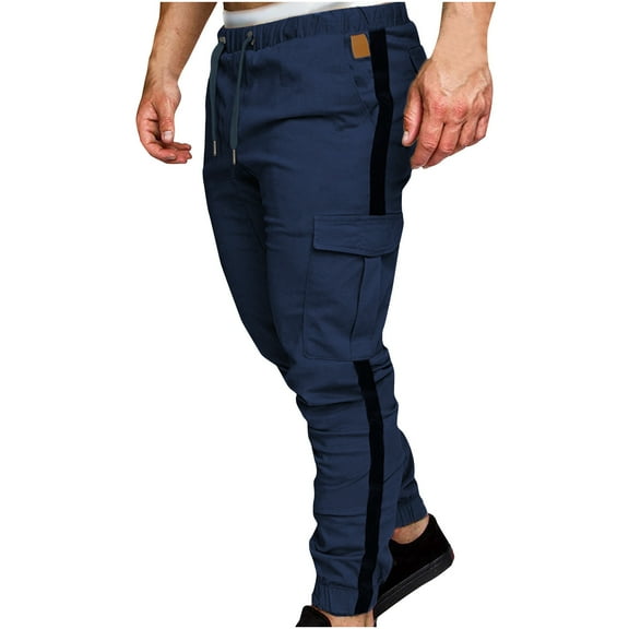 USNSM Men's Casual Cargo Pants Slim Fit Joggers Pants Stretch Twill Drawstring Outdoor Athletic Sports Sweatpants with Multi Pocket Navy XL