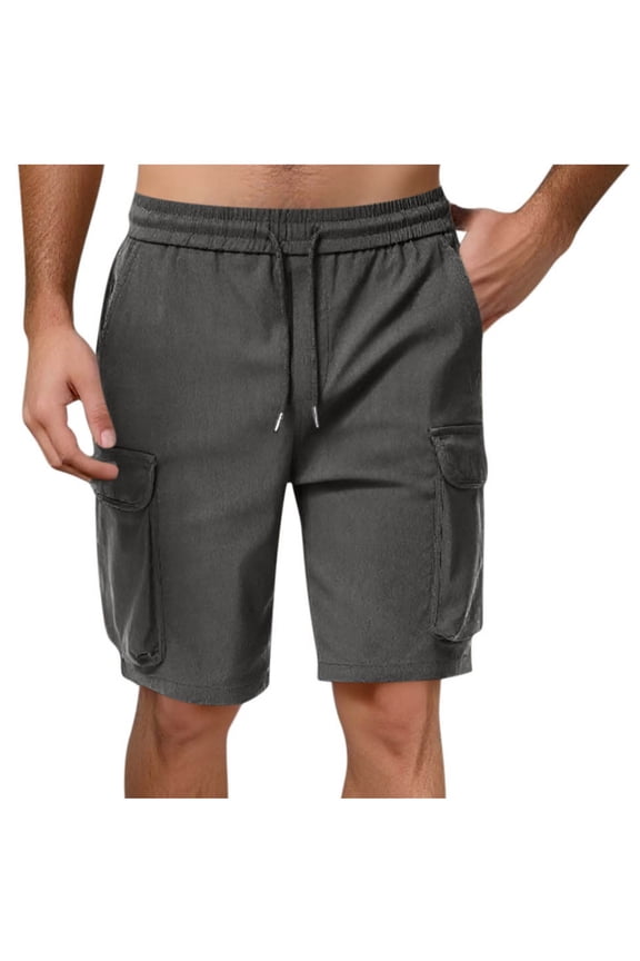 Men's Casual Cargo Shorts Classic Relaxed Fit Quick Dry Lightweight Drawstring Elastic Waist with Pockets Gray M