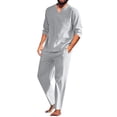 thumbnail image 1 of USNSM Men's Casual Cotton Linen T-Shirt&Pants 2 PC Sets V-Neck Long Sleeve Pullover Shirt & Lace-Up Elastic Waist Straight Leg Long Trouser Homewear Suits Beach Vacation Outfit Gray XL, 1 of 9