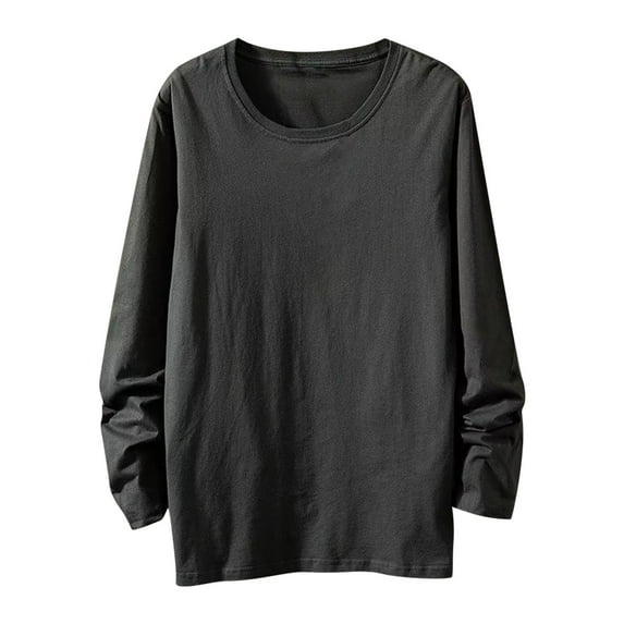 USNSM Men's Casual Fashion Large Size Solid Color Fashion Casual Cotton Round Neck Bottoming Shirt Youth Long Sleeve Top Sweater Dark Gray L
