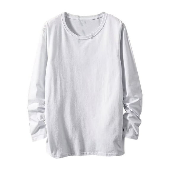 USNSM Men's Casual Fashion Large Size Solid Color Fashion Casual Cotton Round Neck Bottoming Shirt Youth Long Sleeve Top Sweater White L