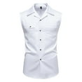 thumbnail image 1 of USNSM Men's Casual Fashion Shirt With Pockets Sleeveless Lapel Shirt Summer Solid Color Button Down Shirt Tank Top White XXL, 1 of 9