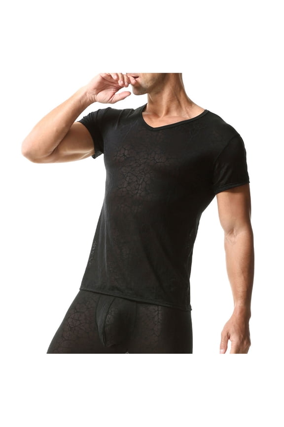 Men's Casual Fashion Solid Color Undershirt Short Sleeves T-Shirt Crew-Neck Slim Fit Underwear Shirt for Men Black XL