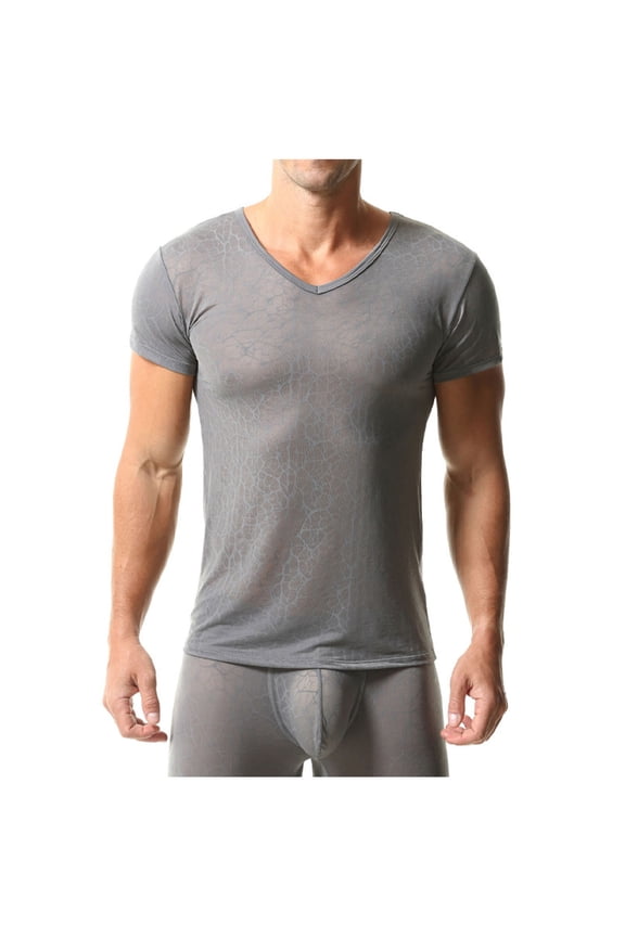 Men's Casual Fashion Solid Color Undershirt Short Sleeves T-Shirt Crew-Neck Slim Fit Underwear Shirt for Men Gray L