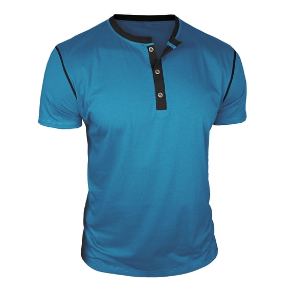 USNSM Men's Casual Henley Shirts Classic Button Cotton Short Sleeve T-Shirt Summer Basic Solid Lightweight Tees Tops Blue M