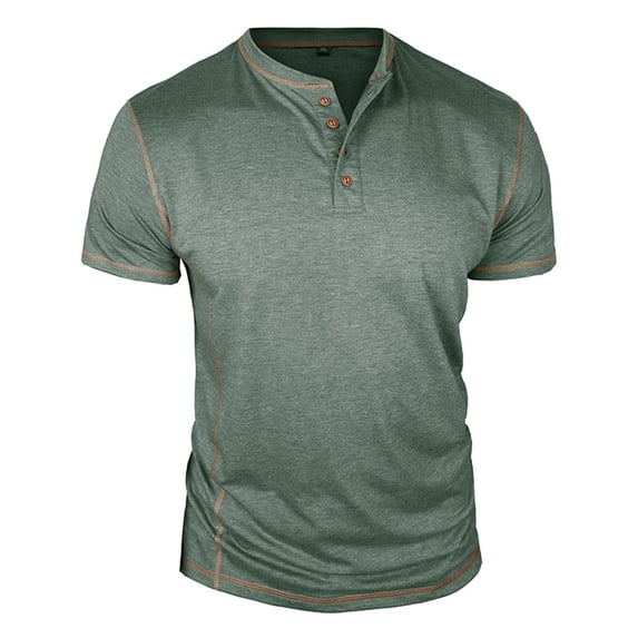 USNSM Men's Casual Henley Shirts Classic Button Cotton Short Sleeve T-Shirt Summer Basic Solid Lightweight Tees Tops Green L