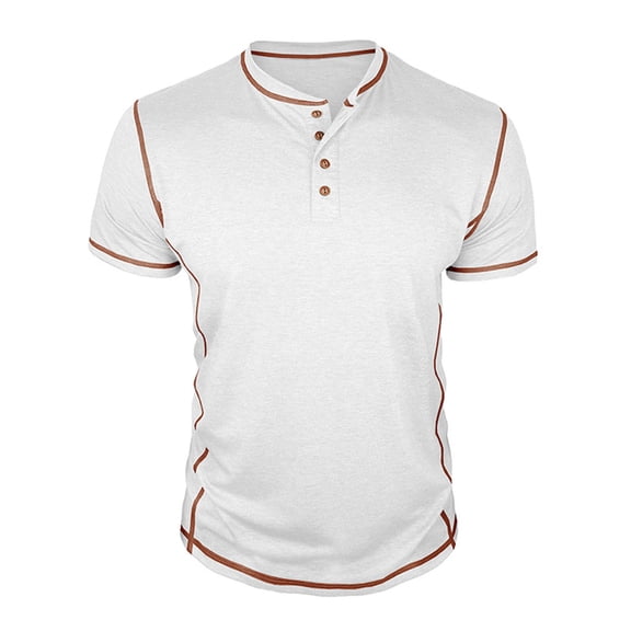 USNSM Men's Casual Henley Shirts Classic Button Cotton Short Sleeve T-Shirt Summer Basic Solid Lightweight Tees Tops White XL