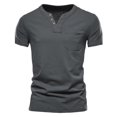 thumbnail image 1 of USNSM Men's Casual Henley Shirts Classic Fit Button Cotton Short Sleeve T-Shirt with Pocket Summer Basic Solid Lightweight Tees Tops Gray XL, 1 of 2
