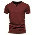 thumbnail image 1 of USNSM Men's Casual Henley Shirts Classic Fit Button Cotton Short Sleeve T-Shirt with Pocket Summer Basic Solid Lightweight Tees Tops Red XL, 1 of 8