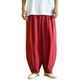 thumbnail image 1 of USNSM Men's Casual Holiday Pocket Drawstring Solid Color Elastic Waist Drawstring Hippie Harem Pants Loose Drop Crotch Trousers Red XXXXL, 1 of 8