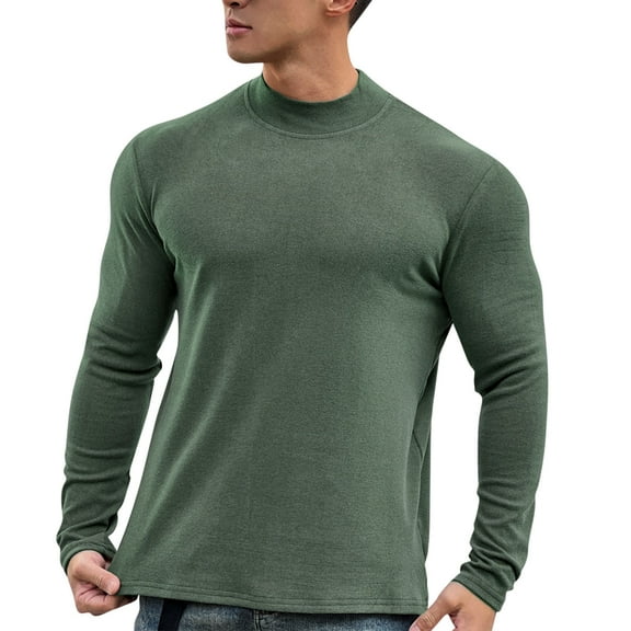 USNSM Men's Casual Long Sleeve Half Turtleneck Shirts Lightweight Sports Fitness T Shirt Solid Color Warm Slim Fit Tee Tops Green XXXL
