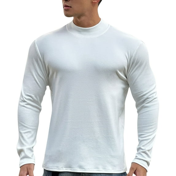 USNSM Men's Casual Long Sleeve Half Turtleneck Shirts Lightweight Sports Fitness T Shirt Solid Color Warm Slim Fit Tee Tops White M