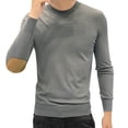 thumbnail image 1 of USNSM Men's Casual Plus Size Slim Fit Elbow Patches Knitted Sweater Fashion Versatile Base Shirt Round Neck Long Sleeve Pullover Knitwear Dark Gray L, 1 of 2