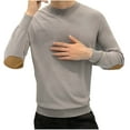 thumbnail image 1 of USNSM Men's Casual Plus Size Slim Fit Elbow Patches Knitted Sweater Fashion Versatile Base Shirt Round Neck Long Sleeve Pullover Knitwear Gray M, 1 of 8