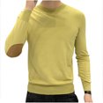 thumbnail image 1 of USNSM Men's Casual Plus Size Slim Fit Elbow Patches Knitted Sweater Fashion Versatile Base Shirt Round Neck Long Sleeve Pullover Knitwear Yellow 3XL, 1 of 2