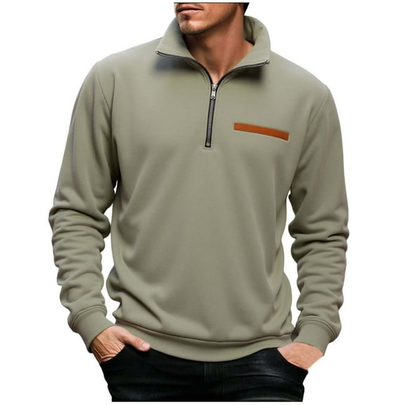 USNSM Men's Casual Quarter Zip Sweatshirt Lightweight Cotton Loose Fit Pullover Long Sleeve Casual Shirts with Pocket Green S