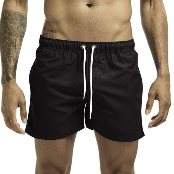 USNSM Men's Casual Running Training Straight Double Layer with Mesh Pocket Zipper Pocket Drawstring 3" Pants Sports Beach Pants Shorts Black XL