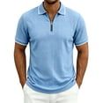 thumbnail image 1 of USNSM Men's Casual Solid Color Knitted Shirts Short Sleeve Textured Zipper Collared Pullover Golf T Shirts Blue L, 1 of 9