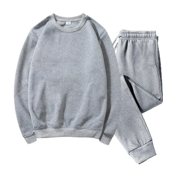 USNSM Men's Casual Sports Sweatsuit Fleece Sweatshirt and Pants Solid Color Loose Fit Long Sleeve Crewneck Sweatshirt Set Gray XL