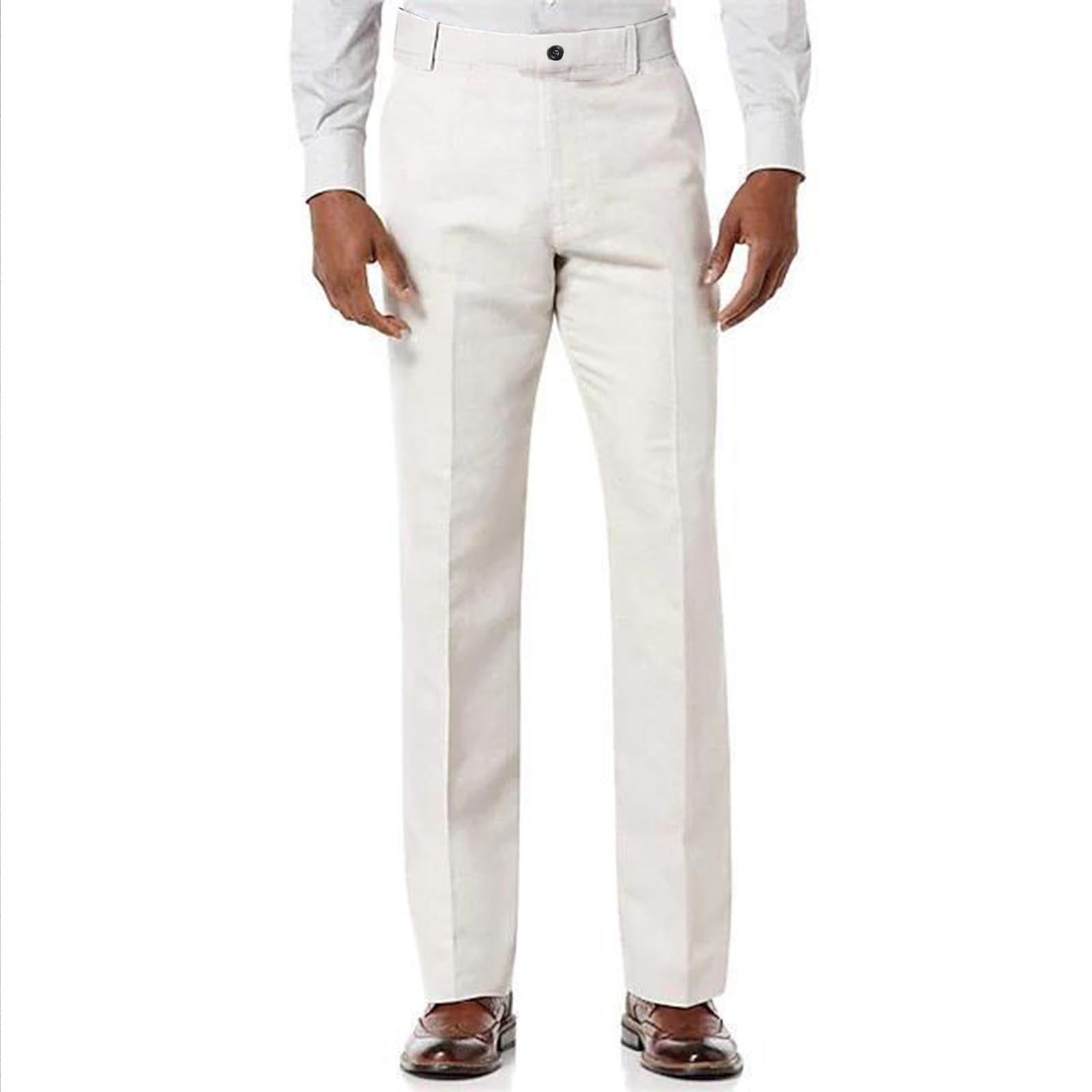 Men's Navy Wool Flat Front Dress Pants unhemmed unfinished bottom