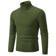 USNSM Men's Classic Plus Size Stretchy Slim Fit Cable Knit Pullover Sweater Casual Thermal Base Layer Shirt Turtleneck Long Sleeve Jumper Army Green 4XL