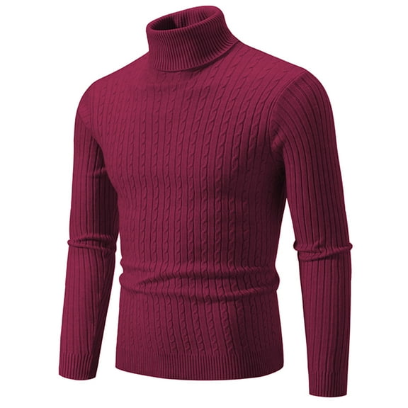 USNSM Men's Classic Plus Size Stretchy Slim Fit Cable Knit Pullover Sweater Casual Thermal Base Layer Shirt Turtleneck Long Sleeve Jumper Wine 5XL