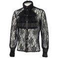 thumbnail image 1 of USNSM Men's Classical Gothic Shirt Vintage Medieval Lace See-Through Ruffled Lapel Dress Shirt Stand Collar Button up Long Sleeve Tops for Party Prom Black XL, 1 of 8
