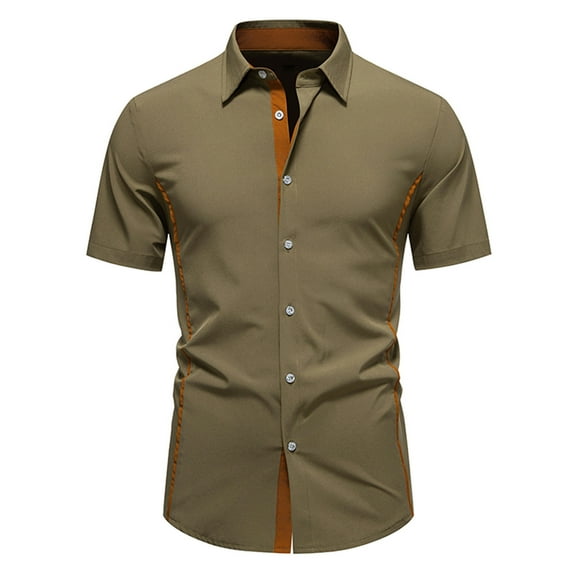 USNSM Men's Color Block Lapel Shirts Short Sleeve Button Down Shirt Blouse Summer Outdoor Business Casual Blouse Shirt Green XL