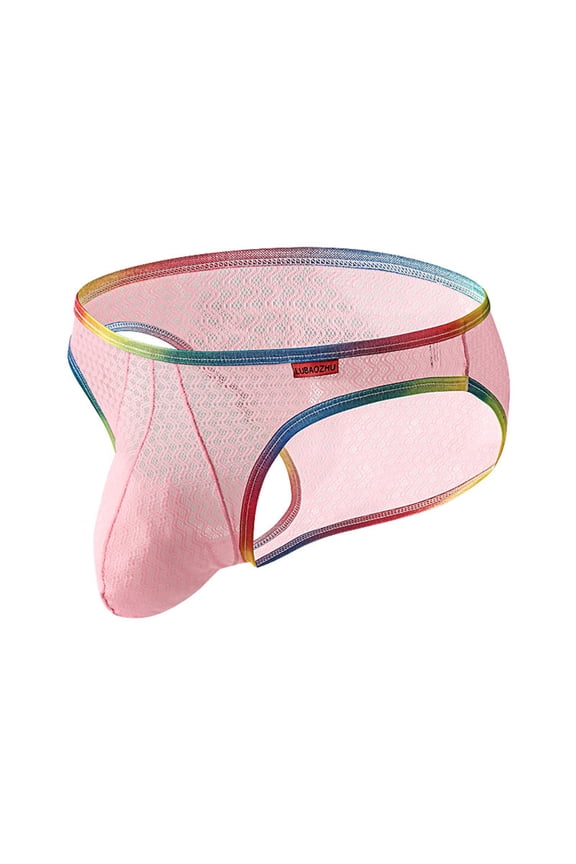 Men's Colorful Briefs Panties Fashion Low Waist Bikini Mesh Breathable Underwear Bulge Pouch Sport Jockstraps Pink XXXL