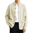thumbnail image 1 of USNSM Men's Commuting Cardigan Button Down Side Pockets Stand Up Collar Thick Knit Sweater Jacket for Casual Fall Wear Beige XXXL, 1 of 8