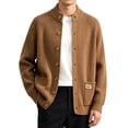 thumbnail image 1 of USNSM Men's Commuting Cardigan Button Down Side Pockets Stand Up Collar Thick Knit Sweater Jacket for Casual Fall Wear Brown XXXXL, 1 of 8