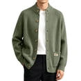 thumbnail image 1 of USNSM Men's Commuting Cardigan Button Down Side Pockets Stand Up Collar Thick Knit Sweater Jacket for Casual Fall Wear Green M, 1 of 8