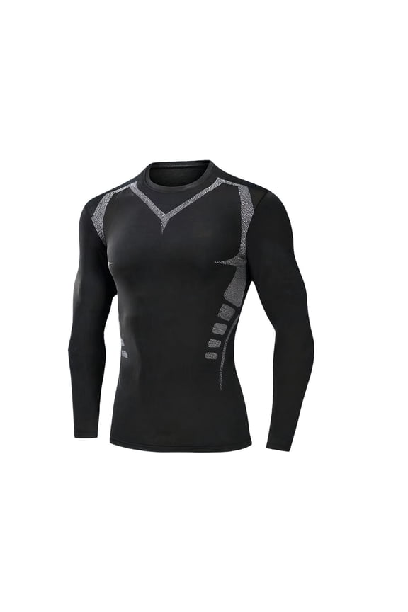 Men's Compression Shirt Athletic Sports Long Sleeve Baselayer Quick-Drying Breathable Running Shirt for Fitness Black M