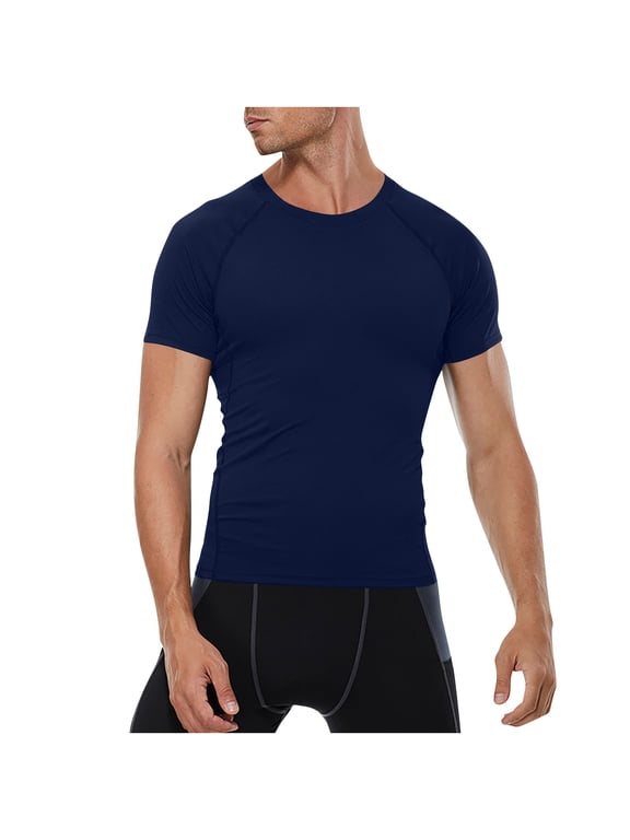 Men's Compression Shirt Short Sleeve Workout Gym Top Cool Dry Athletic Base Layer Undershirt T-Shirt for Athletic Gym Running Blue M
